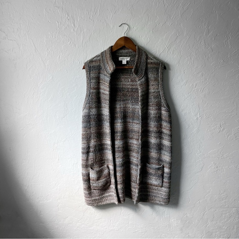 Christopher & Banks Brown Knit Long Line Sleeveless Cardigan Sweater Large